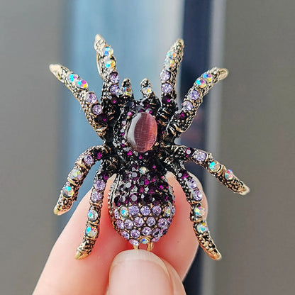 Retro Spider Alloy Plating Inlay Opal Unisex Brooches