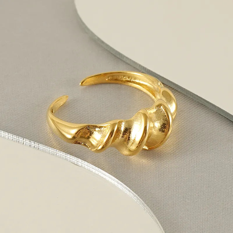 Stainless Steel 18K Gold Plated Retro Plating Spiral Stripe Titanium Steel Open Ring