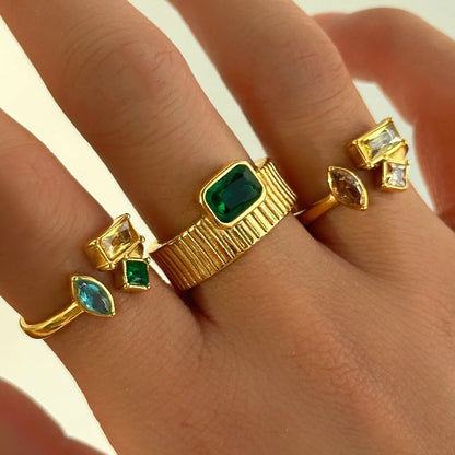 Retro Square Metal Plating Inlay Zircon 18k Gold Plated Women'S Rings