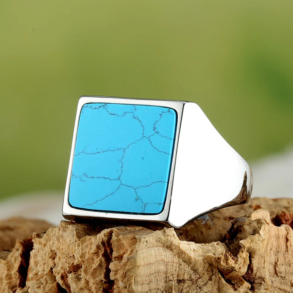 Retro Square 316 Stainless Steel  Unisex Rings