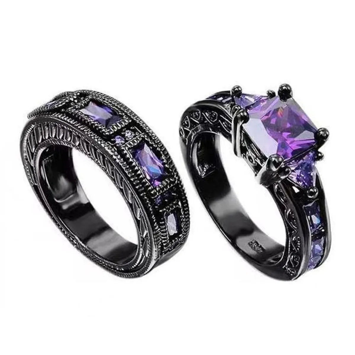 Retro Square Alloy Inlaid Zircon Rings 1 Pair