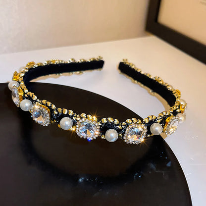 Women'S Retro Square Alloy Inlay Pearl Zircon Hair Band