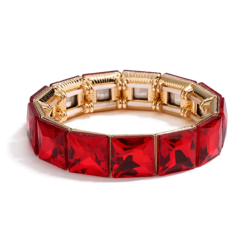 Retro Square Alloy Plating Inlay Rhinestones Gold Plated Unisex Bangle