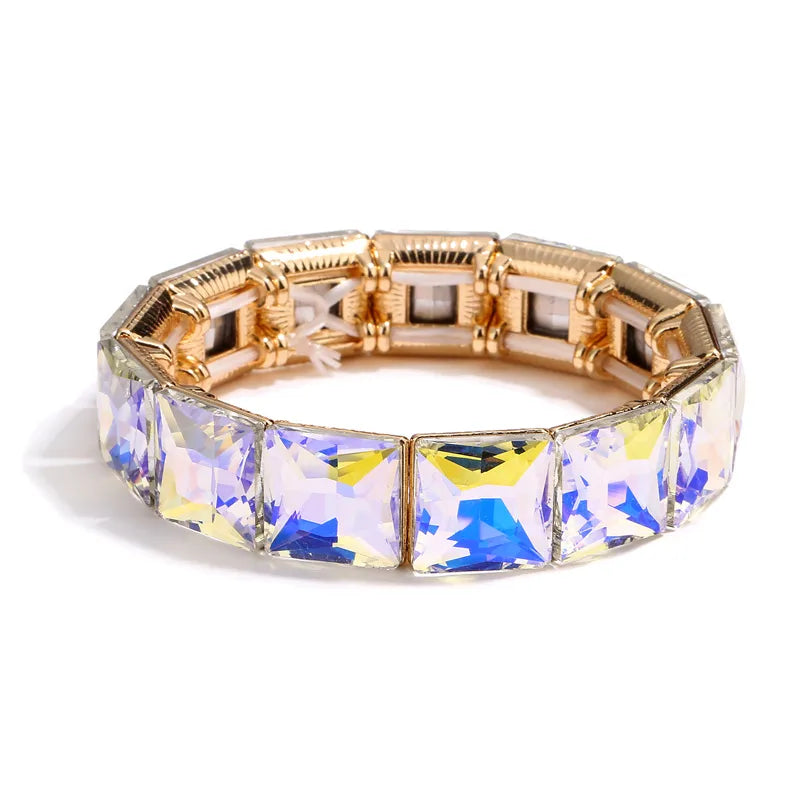 Retro Square Alloy Plating Inlay Rhinestones Gold Plated Unisex Bangle