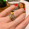 Retro Square Copper Gold Plated Rhinestone Open Ring