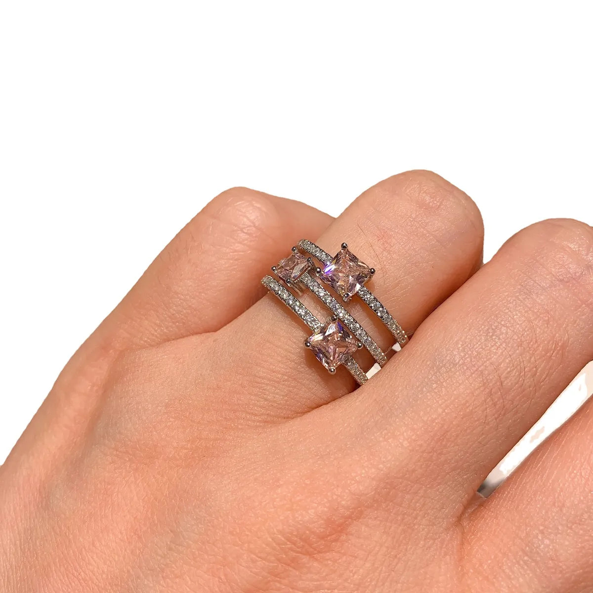 Retro Square Copper Gold Plated Rhinestone Open Ring