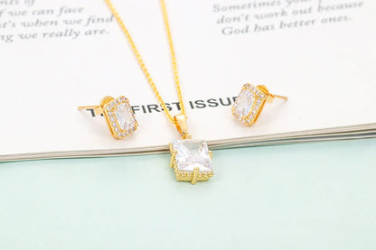 Retro Square Copper Plating Inlay Zircon Women's Earrings Necklace 1 Set