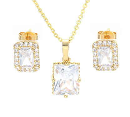 Retro Square Copper Plating Inlay Zircon Women's Earrings Necklace 1 Set