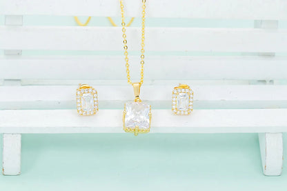 Retro Square Copper Plating Inlay Zircon Women's Earrings Necklace 1 Set