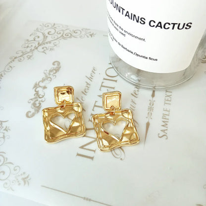 Retro Square Heart Shape Alloy Hollow Out Earrings