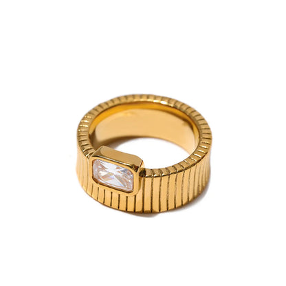 Retro Square Stainless Steel 18k Gold Plated Zircon Rings In Bulk