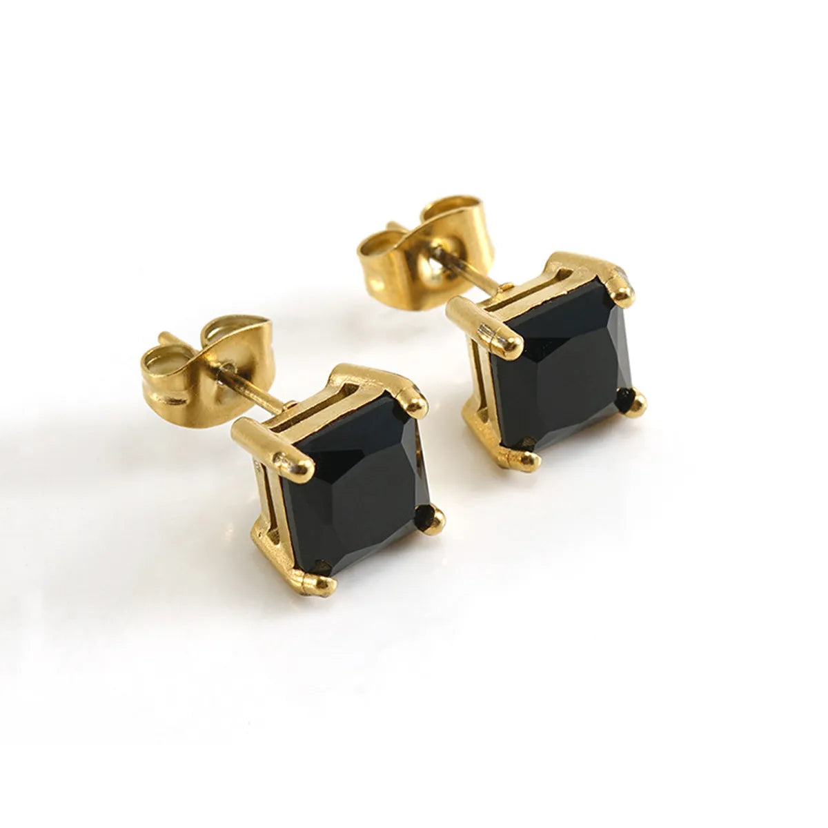 1 Pair Retro Square Inlaid Zircon Stainless Steel Ear Studs