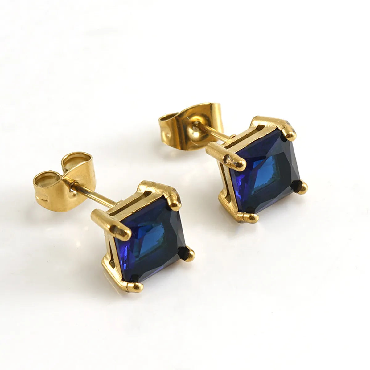 1 Pair Retro Square Inlaid Zircon Stainless Steel Ear Studs