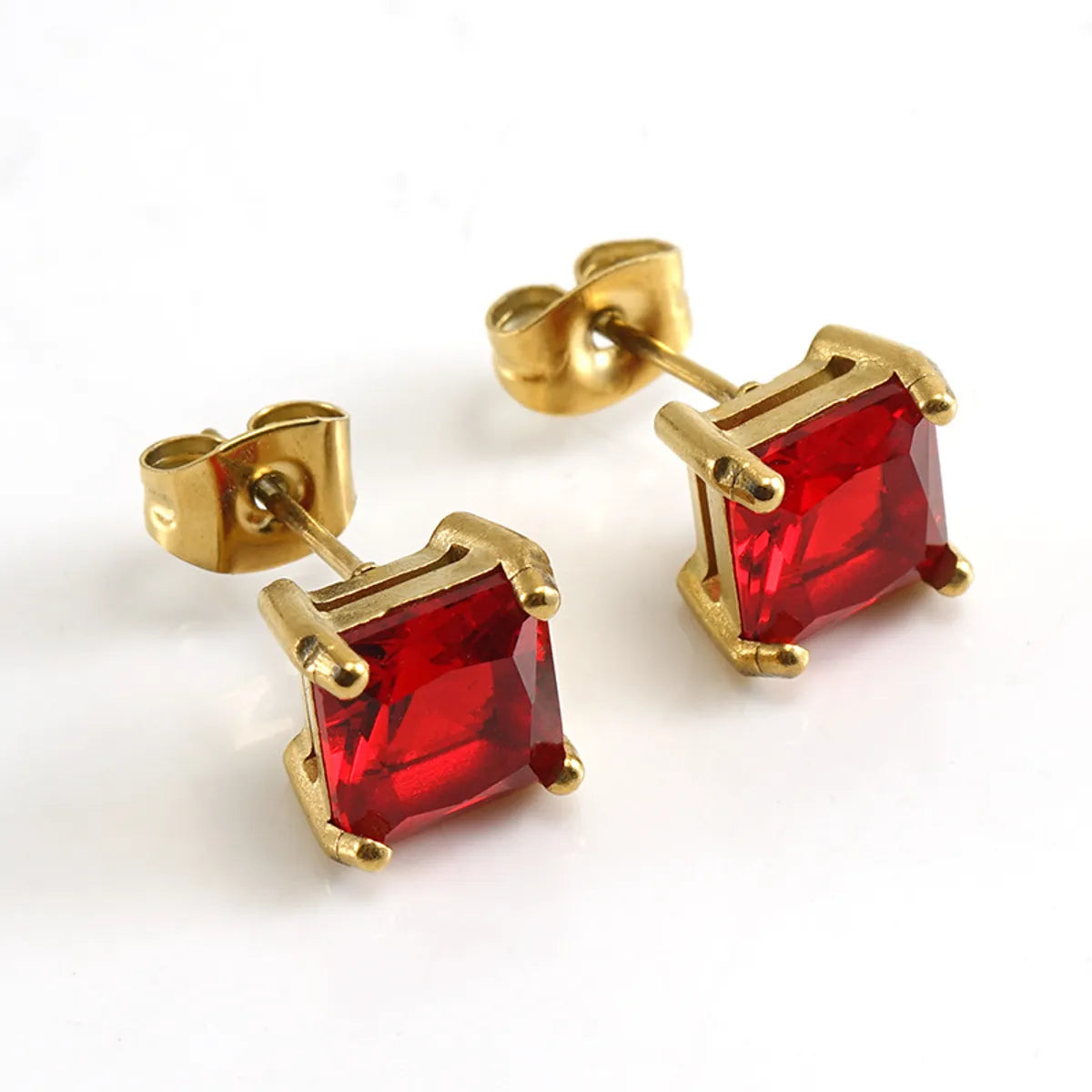 1 Pair Retro Square Inlaid Zircon Stainless Steel Ear Studs