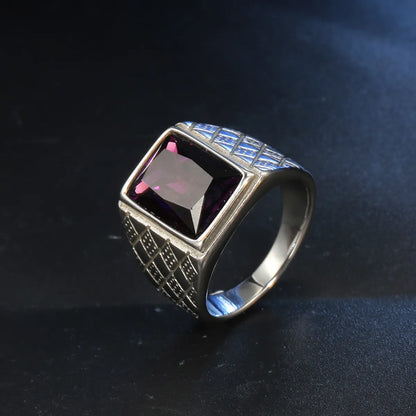 Retro Square Stainless Steel Inlay Rhinestones Glass Stone Polishing Men'S Rings