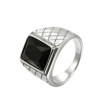 Retro Square Stainless Steel Inlay Rhinestones Glass Stone Polishing Men'S Rings