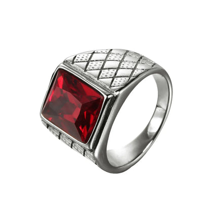 Retro Square Stainless Steel Inlay Rhinestones Glass Stone Polishing Men'S Rings