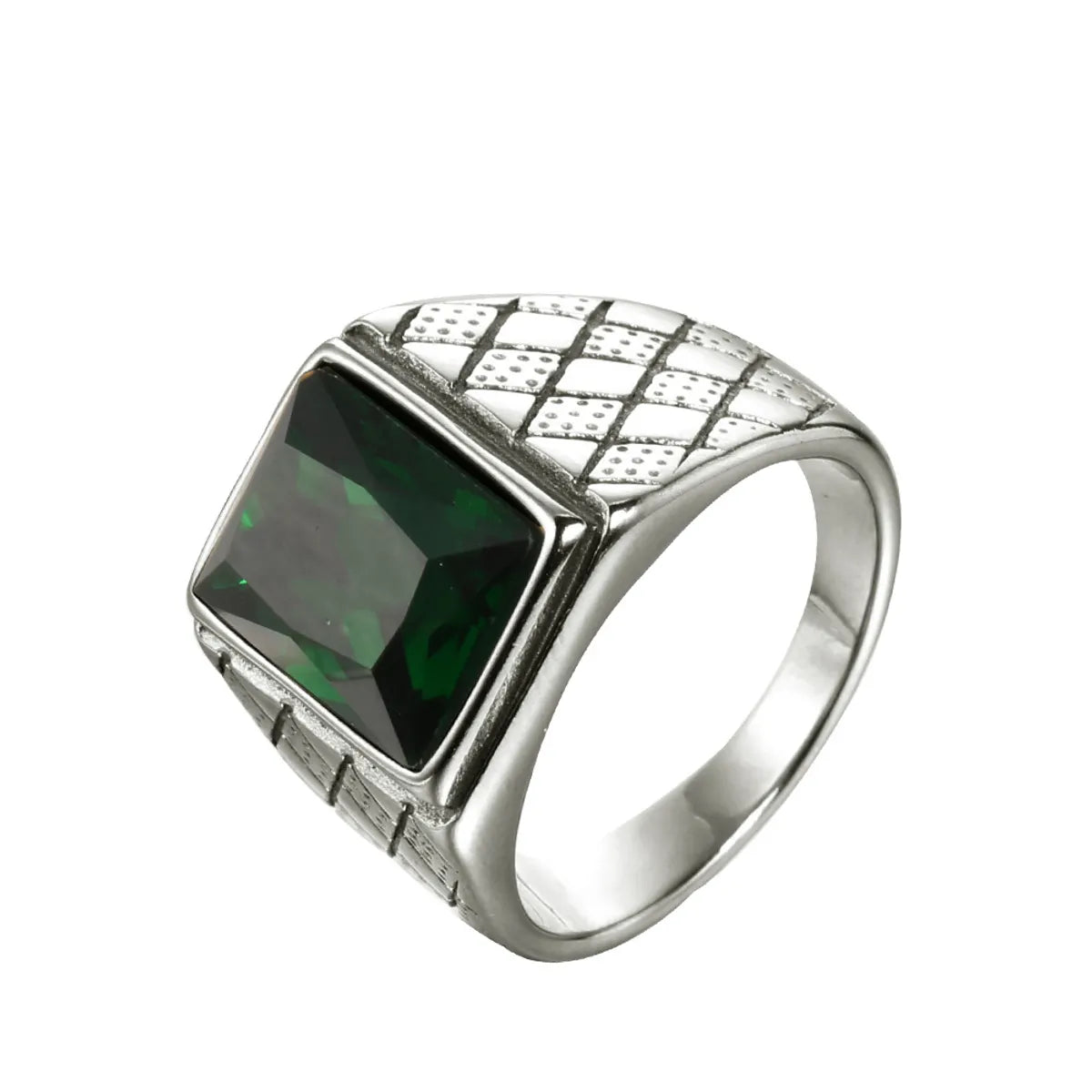 Retro Square Stainless Steel Inlay Rhinestones Glass Stone Polishing Men'S Rings