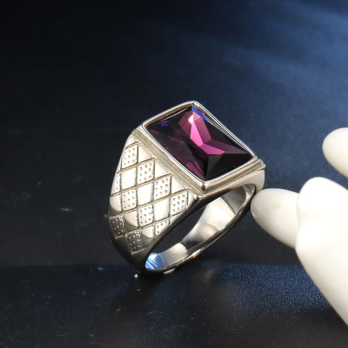 Retro Square Stainless Steel Inlay Rhinestones Glass Stone Polishing Men'S Rings