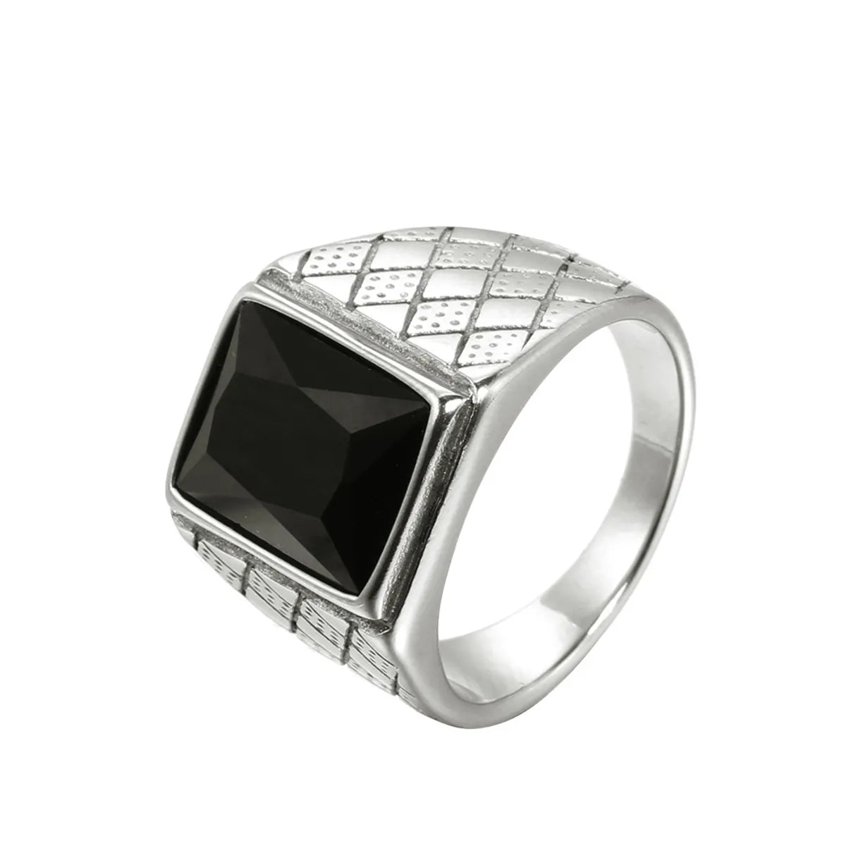 Retro Square Stainless Steel Inlay Rhinestones Glass Stone Polishing Men'S Rings