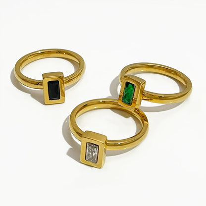 Retro Square Stainless Steel Inlay Zircon Rings