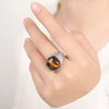 Retro Square Tiger Eye Titanium Steel 18K Gold Plated Pink Crystal Tiger Eye Rings In Bulk