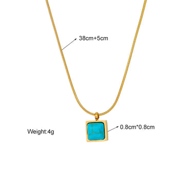 Retro Square Titanium Steel Inlay Turquoise Pendant Necklace 1 Piece