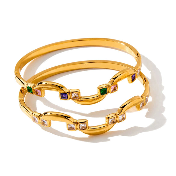 Retro Square Zirconset Stainless Steel Bracelet For Women With Elegant Electroplated Design