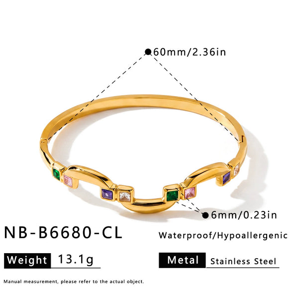 Retro Square Zirconset Stainless Steel Bracelet For Women With Elegant Electroplated Design