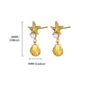 Retro Stainless Steel And Imitation Pearl Starfish Earrings With Electroplating For Women