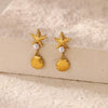Retro Stainless Steel And Imitation Pearl Starfish Earrings With Electroplating For Women