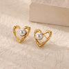 Retro Stainless Steel And Imitation Pearl Starfish Earrings With Electroplating For Women
