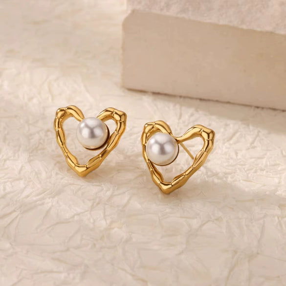Retro Stainless Steel And Imitation Pearl Starfish Earrings With Electroplating For Women