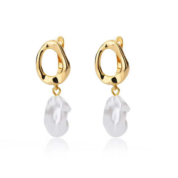Retro Stainless Steel And Imitation Pearl Starfish Earrings With Electroplating For Women