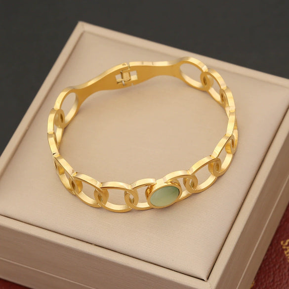 Retro Stainless Steel Cat's Eye Bracelet With Electroplating