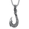 Retro Stainless Steel Fishhook Pendant Necklace Titanium Steel Fishhook Shape Pendant With Square Pearl Chain For Men And Women