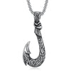 Retro Stainless Steel Fishhook Pendant Necklace Titanium Steel Fishhook Shape Pendant With Square Pearl Chain For Men And Women