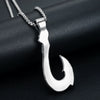 Retro Stainless Steel Fishhook Pendant Necklace Titanium Steel Fishhook Shape Pendant With Square Pearl Chain For Men And Women