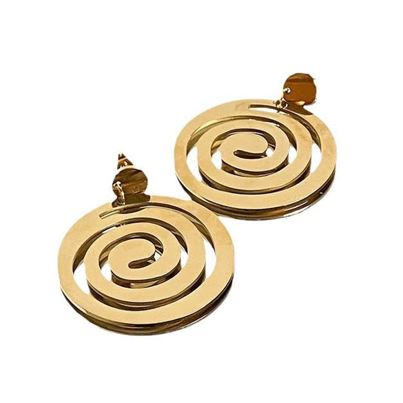 Retro Stainless Steel Geometric Spiral Pattern Earrings With Electroplating