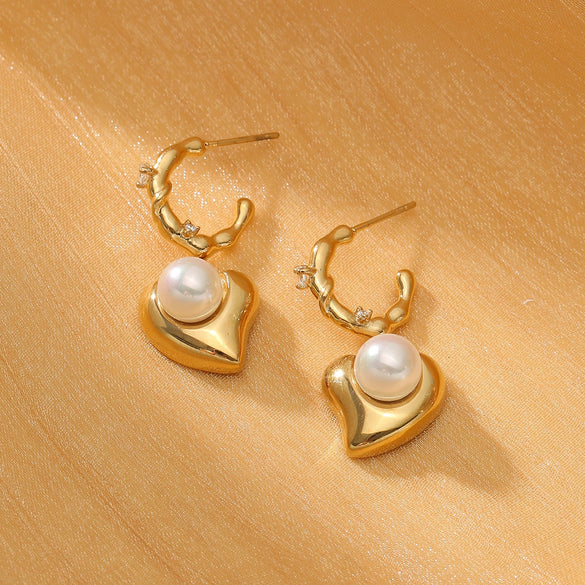 Retro Stainless Steel Heart Earrings With Electroplating Treatment