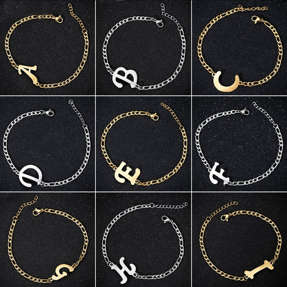 Retro Stainless Steel Letter Charm Bracelet For Women Electroplated Text Jewelry Wholesale