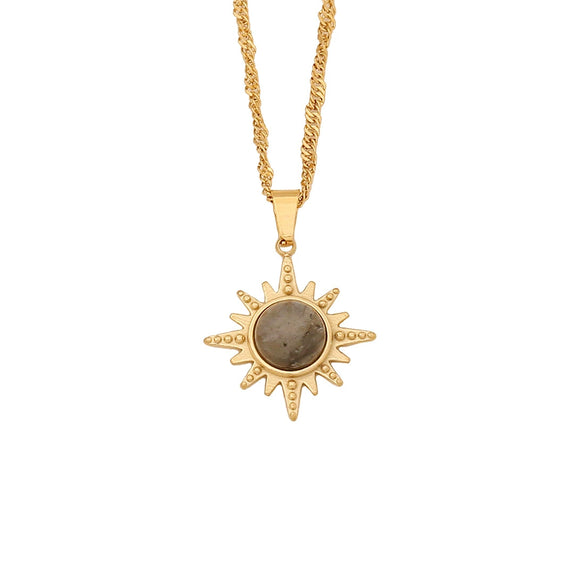 Retro Stainless Steel Natural Stone Pendant Necklace
