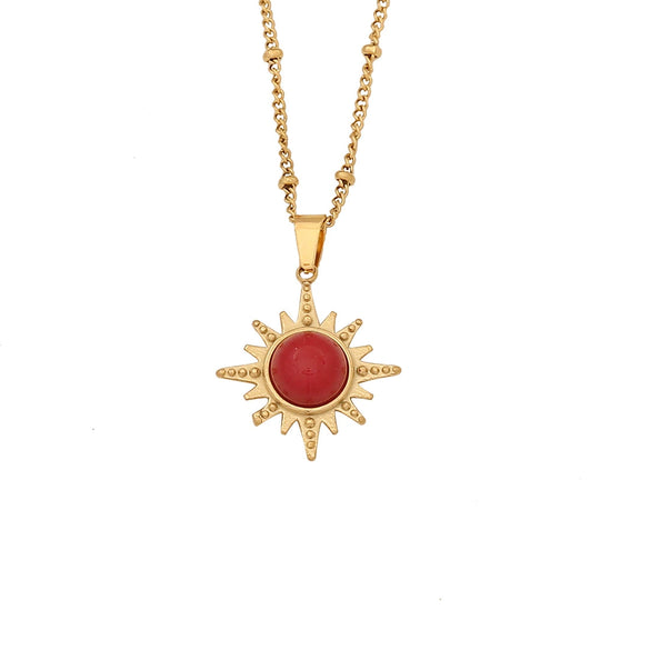 Retro Stainless Steel Natural Stone Pendant Necklace