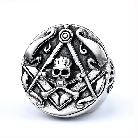 Retro Stainless Steel Round Skull Ring With Speech Logo Text Design For Men And Unisex