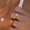 Retro Stainless Steel Star Open Ring With Zircon For Women Geometric Design