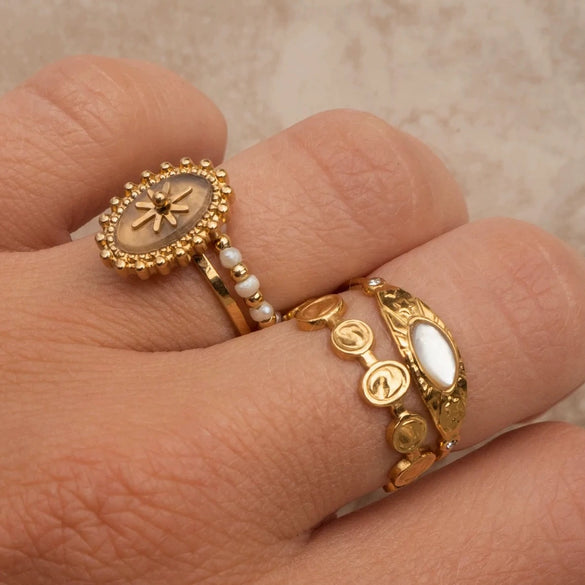 Retro Stainless Steel Star Open Ring With Zircon For Women Geometric Design