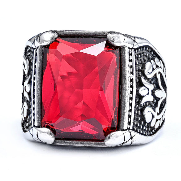 Retro Stainless Steel Tulip Gemstone Inlaid Nesting Ring With Leaf Pattern Unisex Fashion Jewelry