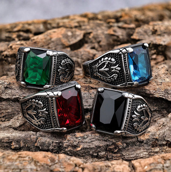 Retro Stainless Steel Tulip Gemstone Inlaid Nesting Ring With Leaf Pattern Unisex Fashion Jewelry