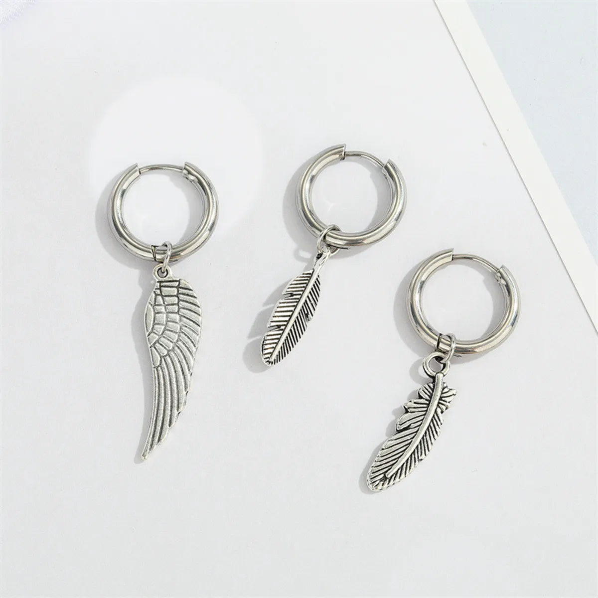 Retro Stainless Steel Wings Leaf Earring Small Feather Pendant Earrings Jewelry