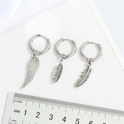 Retro Stainless Steel Wings Leaf Earring Small Feather Pendant Earrings Jewelry